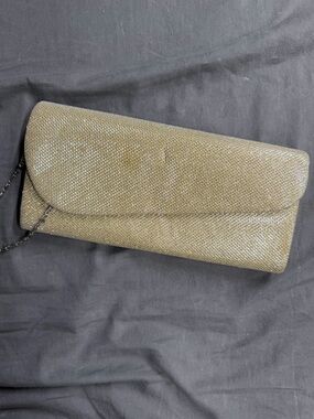 Gold Shimmer Metallic Evening Clutch Bag Sparkle Prom Wedding Formal Chain Strap